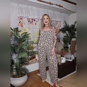 Brown Leopard Print Spaghetti Strap Jumpsuit